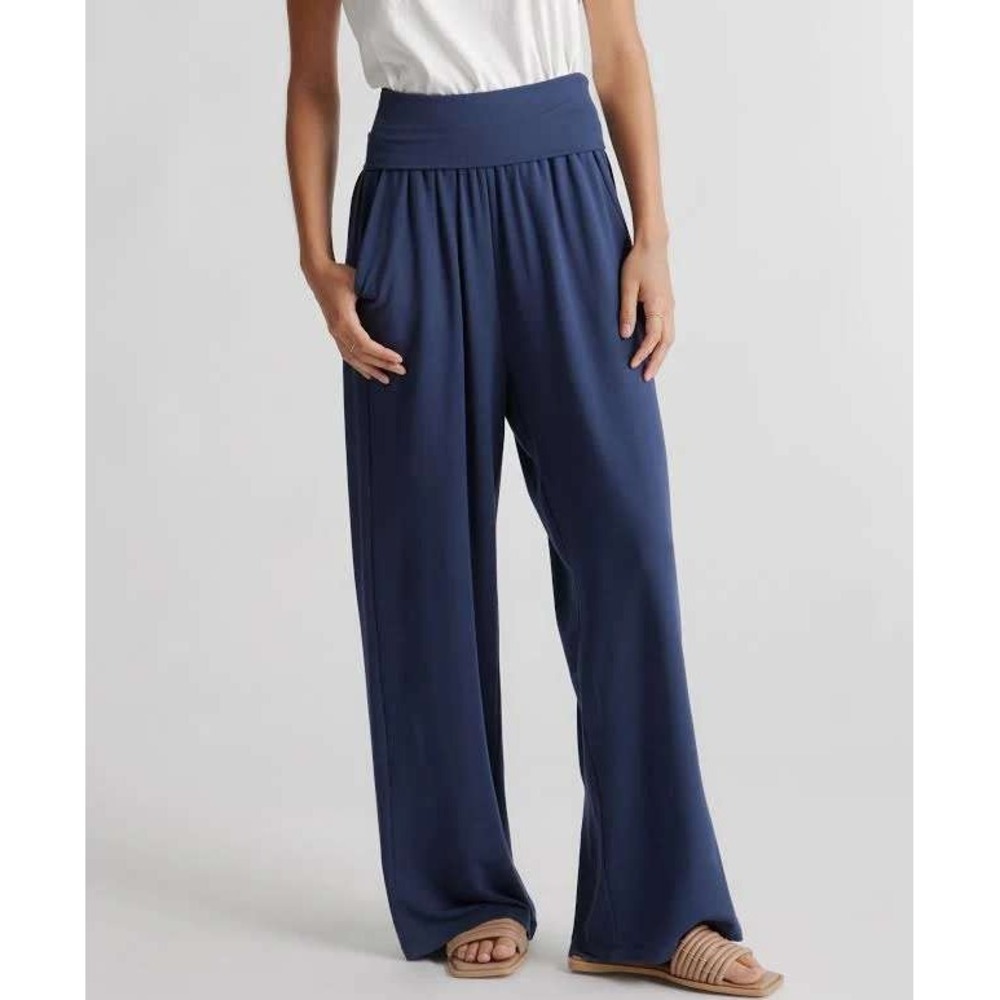 Quince Crossover Waist Wide Leg Pants Large Navy Blue Minimalist Loungewear